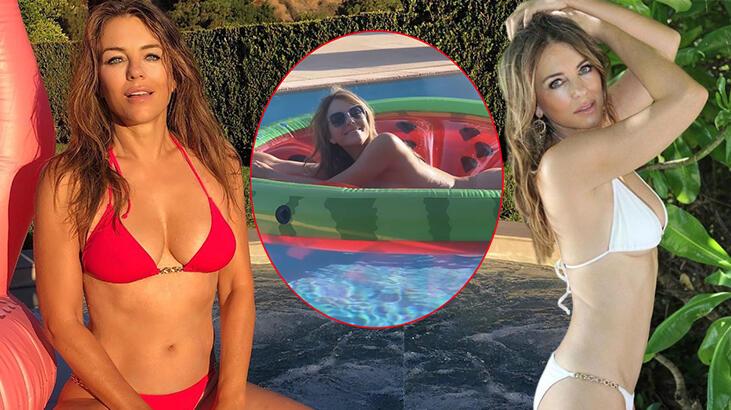 58 yaşındaki Elizabeth Hurley çıplak güneşlendi!