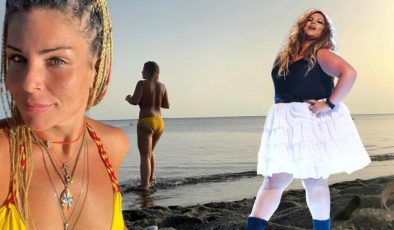 Verdiği kilolarla dikkat çeken Pelin Öztekin, plajda üstsüz poz verdi!